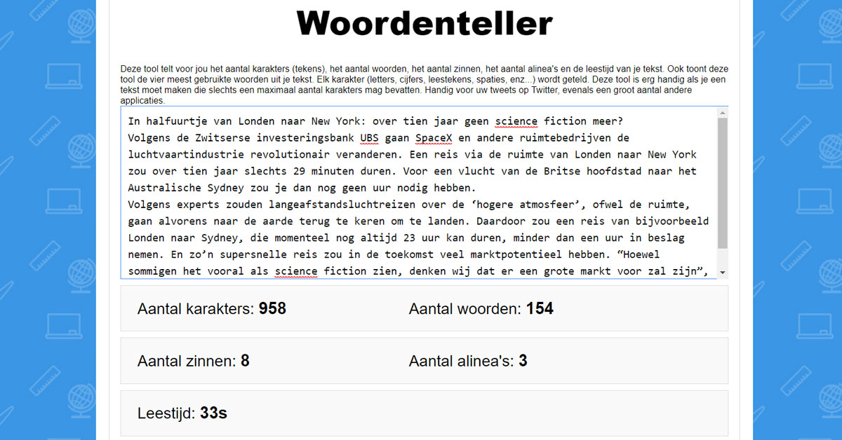 Het Aantal Woorden Tellen Het Aantal Karakters Tellen In Een Tekst