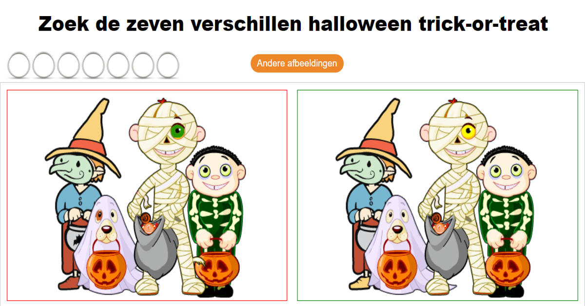 Zoek De 7 Verschillen Halloween Trick Or Treat