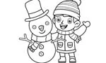 kleurplaat winter jongen sneeuwpop