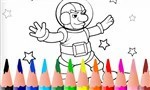 kleurplaat ruimtevaarder surft op raket