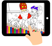 kleurplaat Sinterklaas bij haard