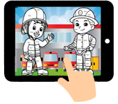link naar online rekenkleurplaat maal- en deeltafels thema beroepen brandweermannen