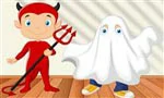link naar online rekenkleurplaat optellen en aftrekken tot 5 Halloween duivel en spook