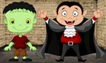 link naar online rekenkleurplaat optellen en aftrekken tot 5 Halloween Frankenstein en vampier