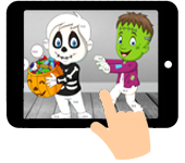 link naar online rekenkleurplaat optellen en aftrekken tot 20 halloween skelet zombie