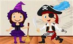 link naar online rekenkleurplaat optellen en aftrekken tot 5 Halloween heks piraat