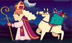 link naar online rekenkleurplaat optellen en aftrekken tot 7 thema Sinterklaas op stap met zijn paard
