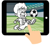 link naar online rekenkleurplaat maal- en deeltafels thema voetballer