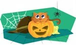 Link naar spelletje zoek de 7 verschillen thema Halloween kat pompoen spin