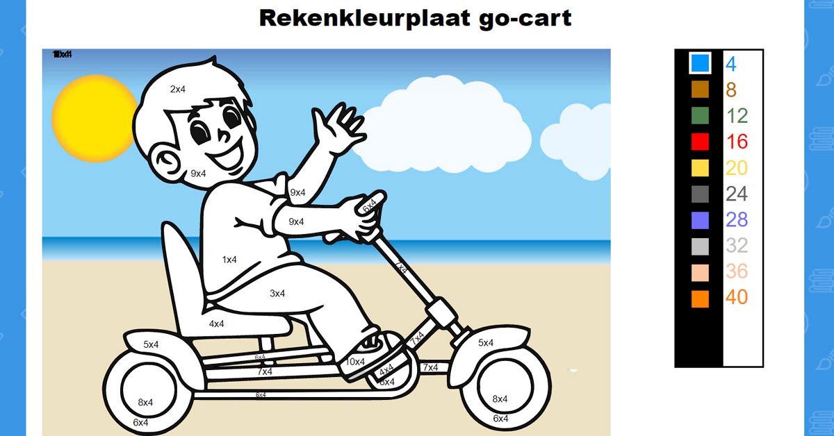 Rekenkleurplaat tafels en deeltafels gocart