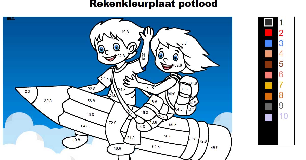 Rekenkleurplaat maaltafels deeltafels potlood