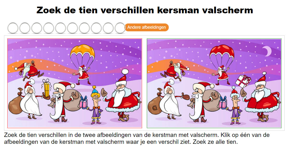 Zoek De 7 Verschillen - De Kerstman Met Valscherm