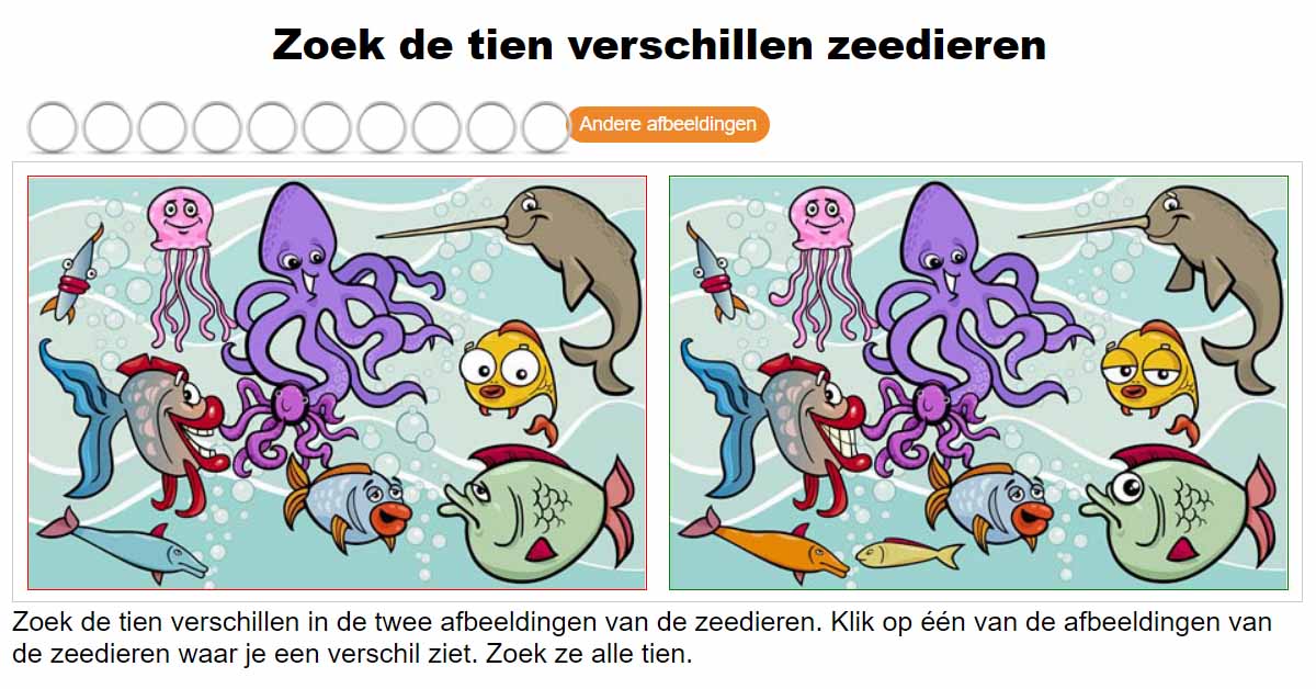 Zoek De 7 Verschillen - Zeedieren