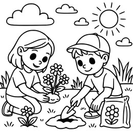 kleurplaat lente bloemetjes planten