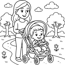 kleurplaat lente kinderwagen