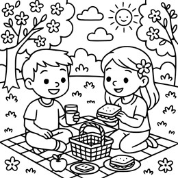 kleurplaat lente picknick