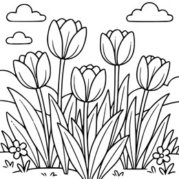 kleurplaat lente tulpen
