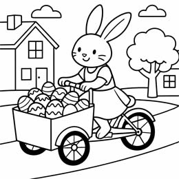kleurplaat paashaas met bakfiets vol paaseieren