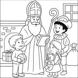 kleurplaat Sinterklaas bij haard