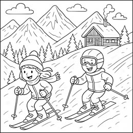 kleurplaat winter skiën