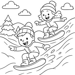 kleurplaat winter snowboarden