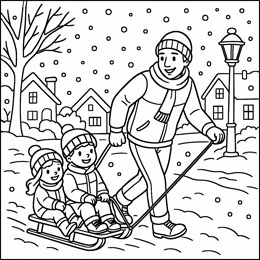 kleurplaat winter slee